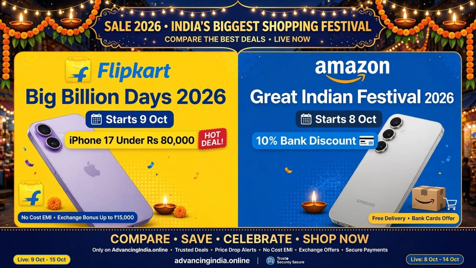 Flipkart Big Billion Days vs Amazon Great Indian Festival 2026 sale dates and offers