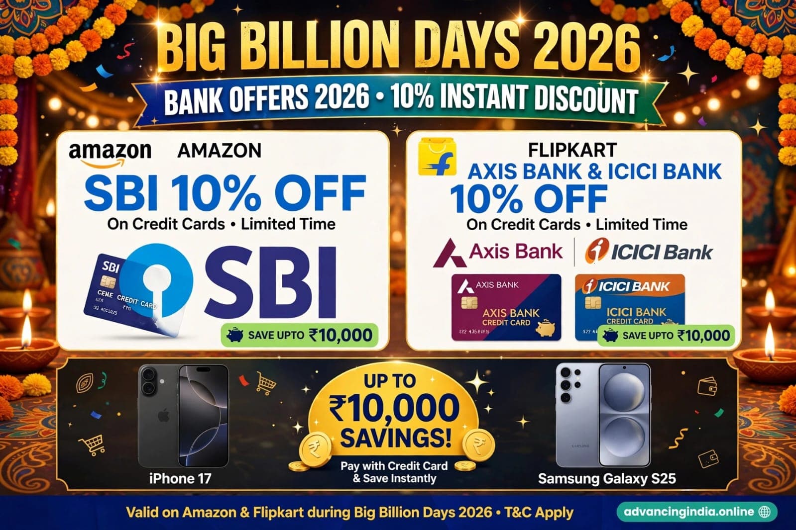 Big Billion Days 2026 bank offers 10 percent instant discount SBI Axis ICICI credit cards