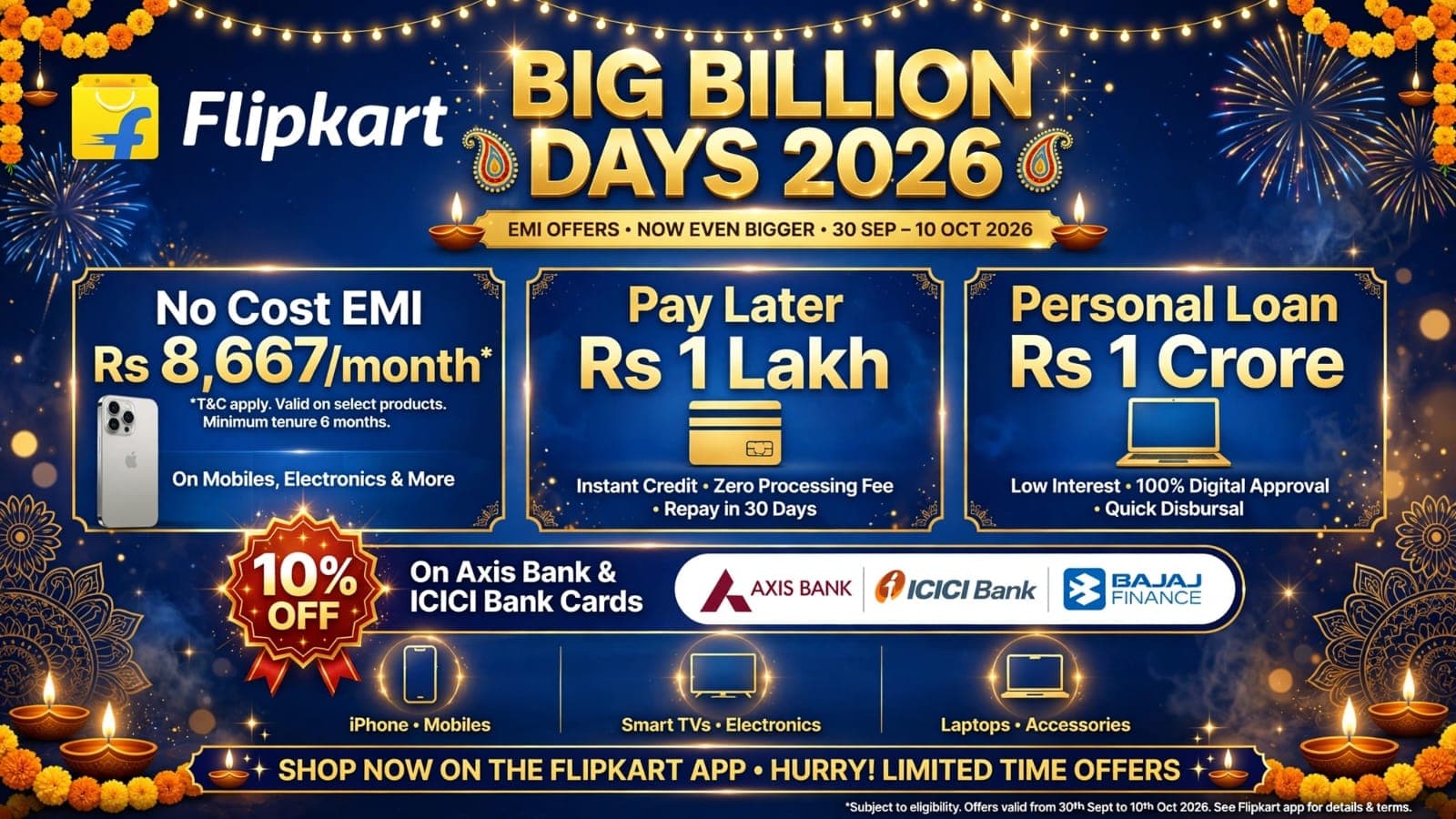 Flipkart Big Billion Days 2026 EMI offers poster