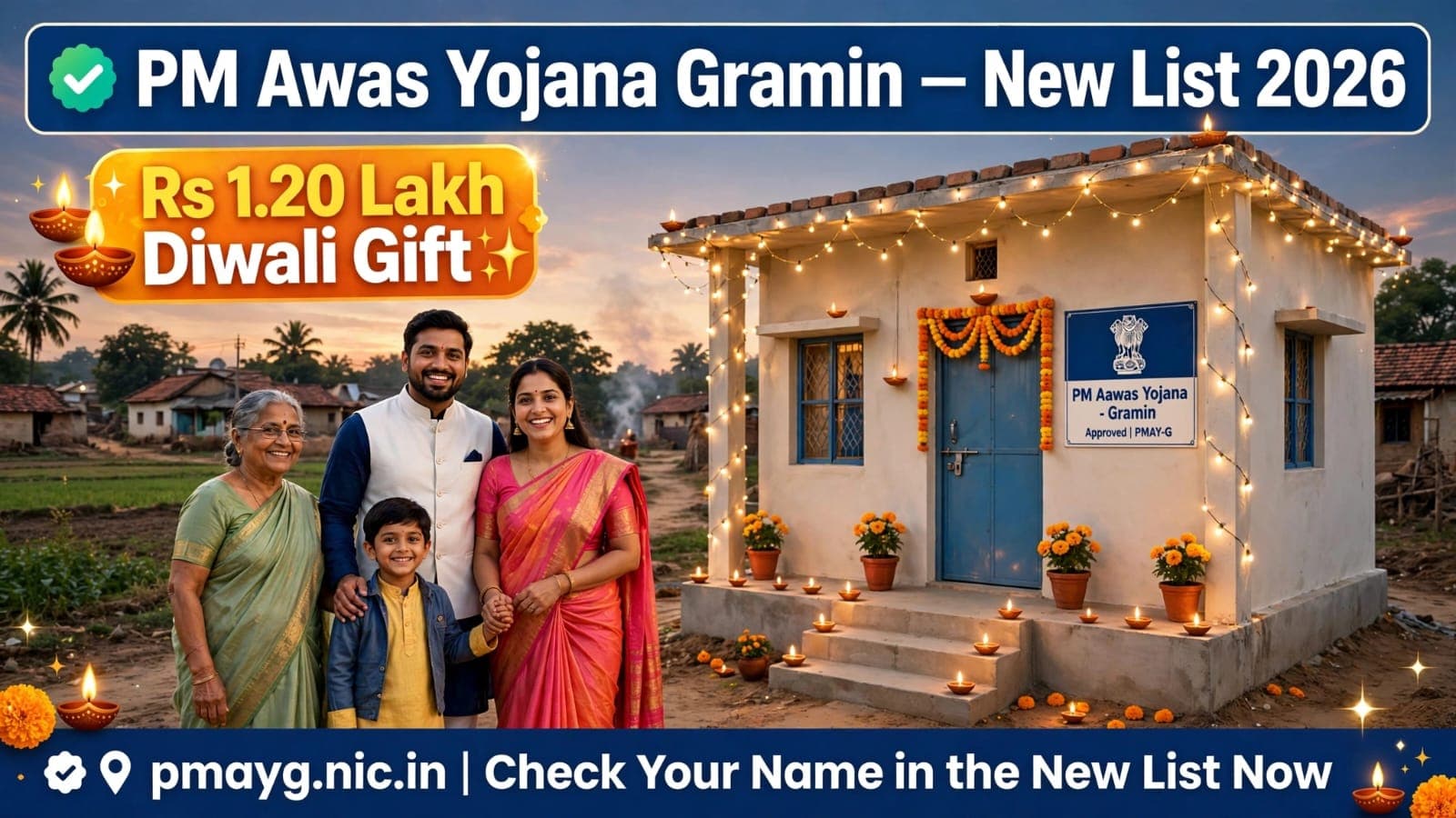 PM Awas Yojana Gramin New List 2026 Rs 1.20 lakh Diwali gift house