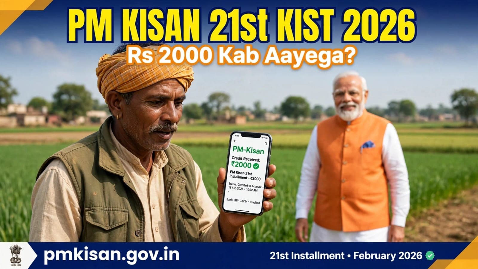 PM Kisan 21st kist 2026 Rs 2000 credit farmer status check February