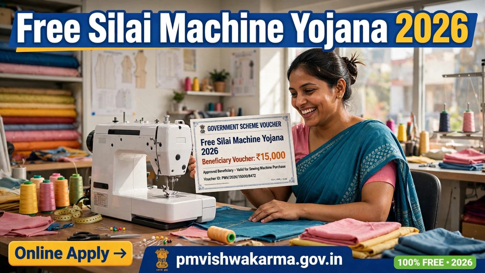 Free Silai Machine Yojana 2026 Rs 15000 voucher women sewing machine