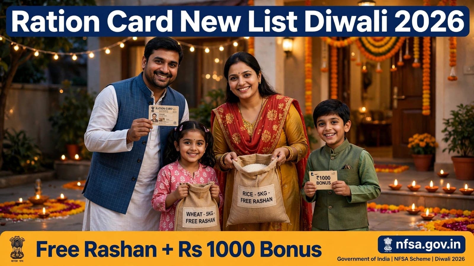 Ration Card New List Diwali 2026 free rashan Rs 1000 bonus family