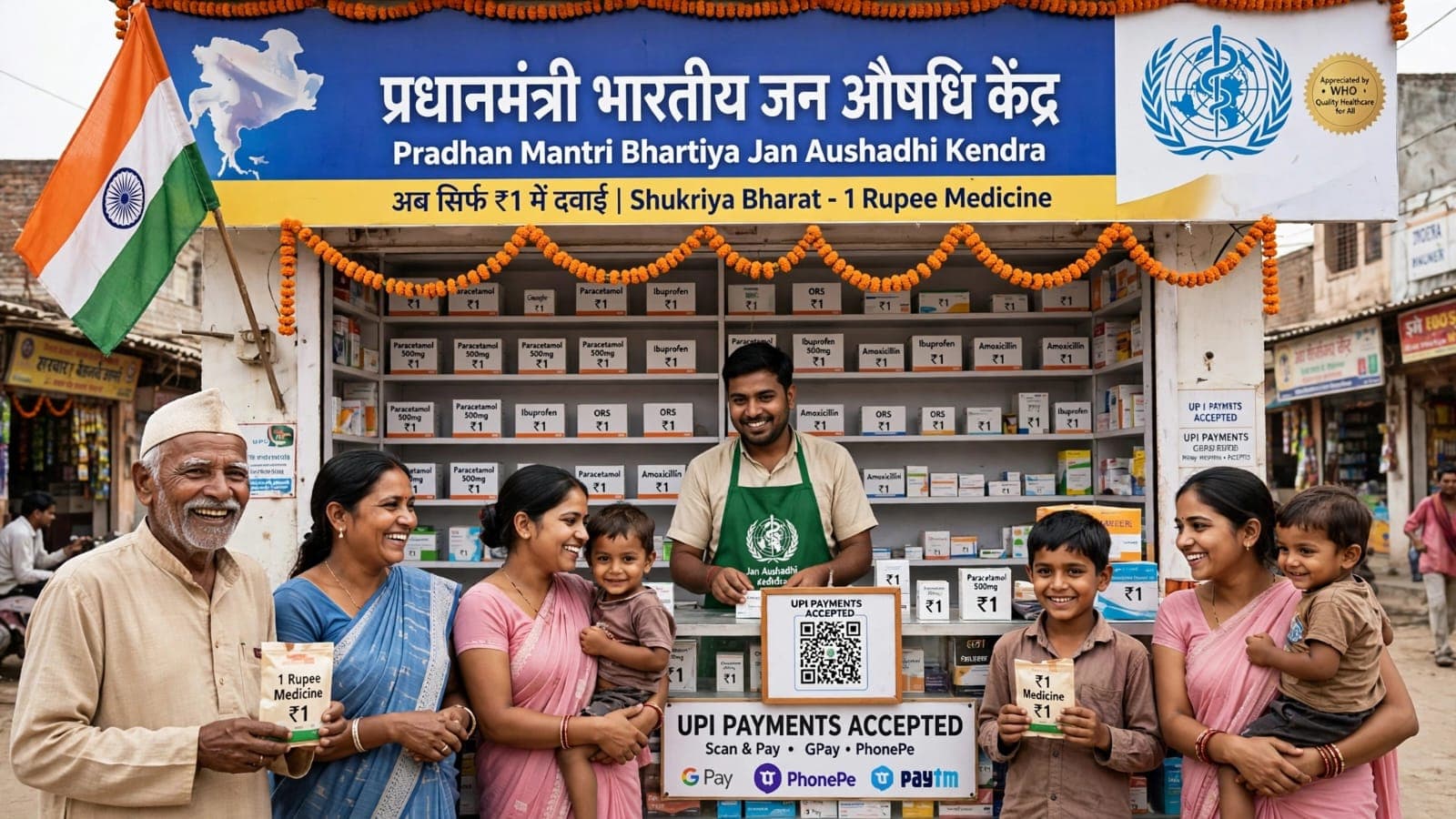PM Jan Aushadhi Kendra 1 rupee medicine family store UPI payment