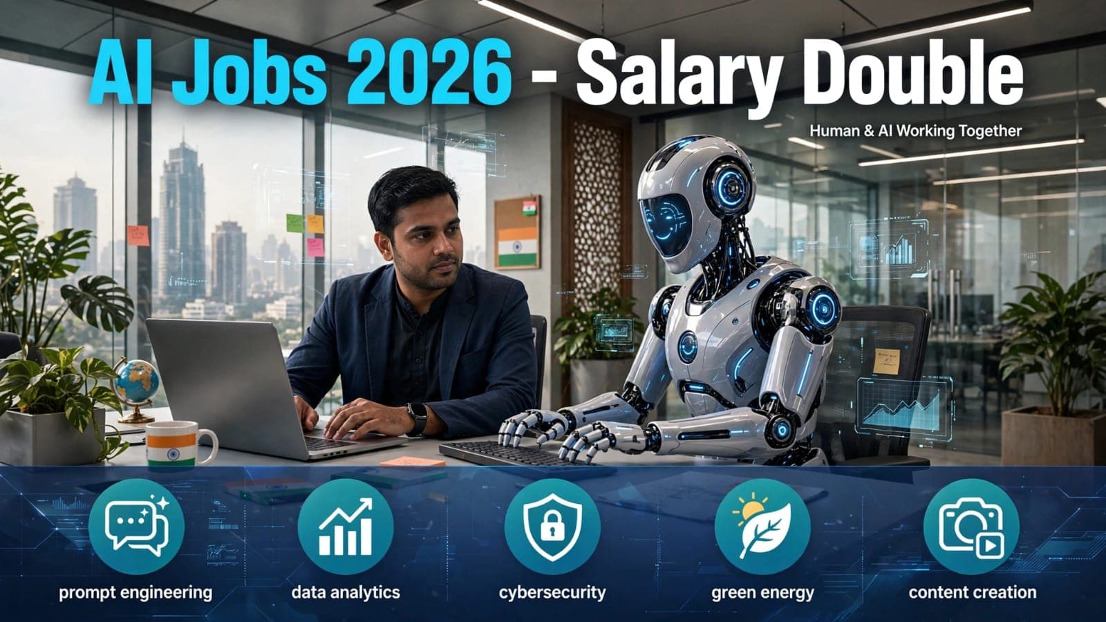 AI jobs 2026 salary double human AI robot office prompt engineering
