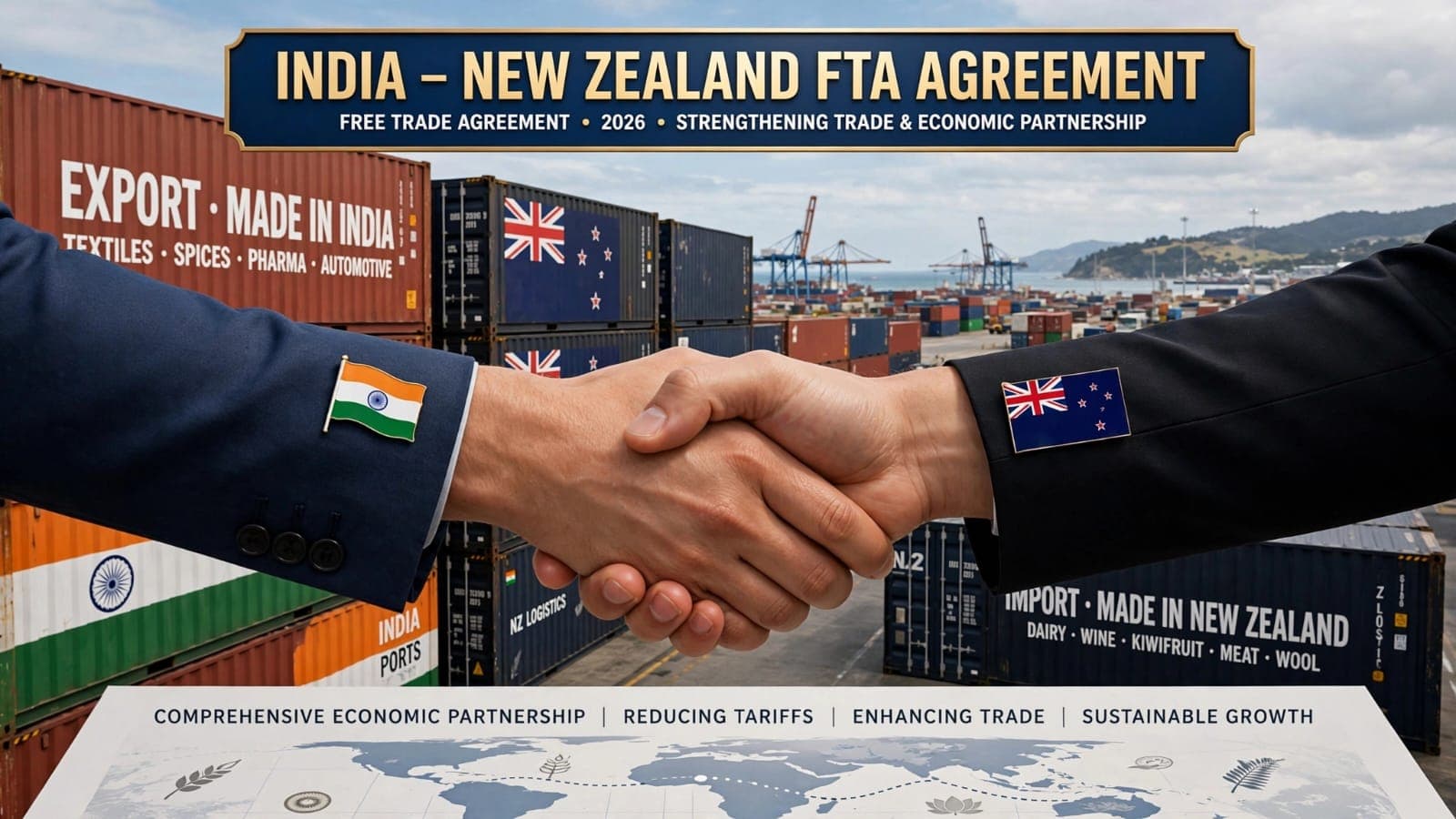 India New Zealand FTA Agreement Handshake